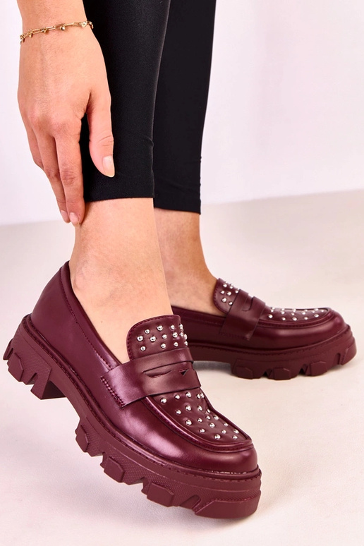 Bordeauxfarbene Damenmokassins mit...