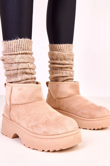 Sandfarben niedrige Schneestiefel aus Kunstwildleder Joshua