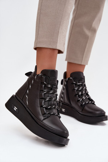 Haut Damenstiefel mit einer Plattform sich Zuarm laufen Artiker 55C0809 schZuarze Farbe