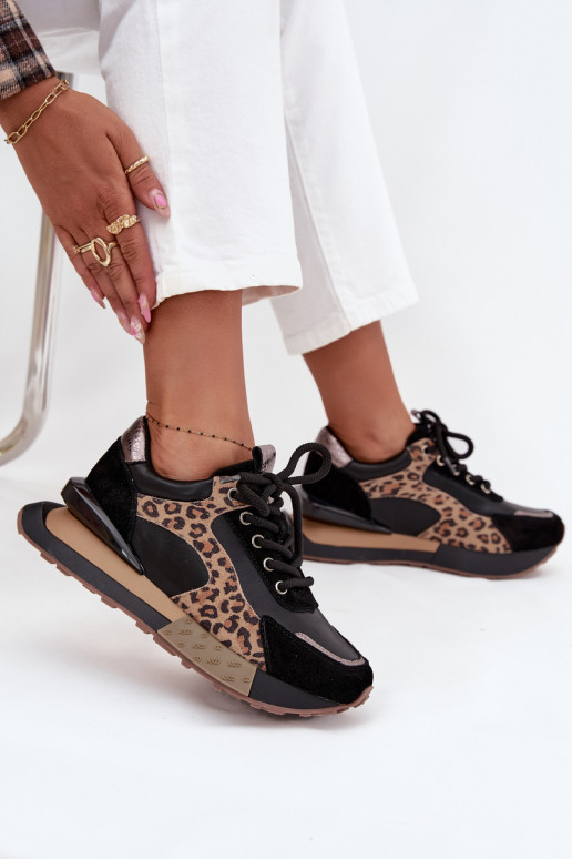 Haut Sneakers Stilvollllschuhe Feminin mit einer Plattform mit Leopardenfellmuster Artiker 55C0134 schZuarze Farbe