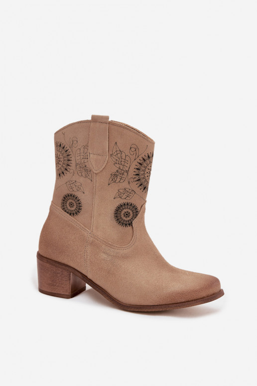 aus INildleder Haut Damenstiefel mit durchbrochenen Elementen mit Absätzen Zazoo 3844 Beige