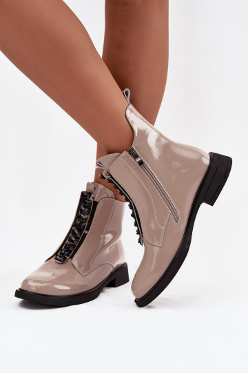 Damen Stiefeletten aus echtem Leder mit Lackeffekt D&A MR52-108 sandfarben 2