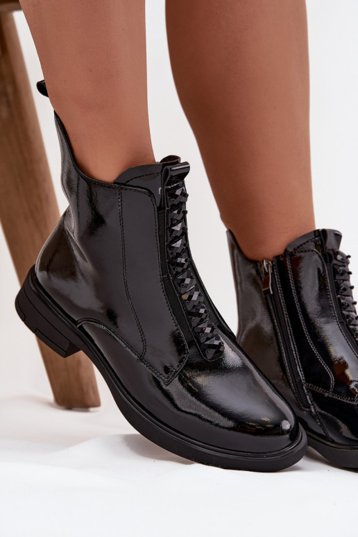 D&A MR52-108 schwarze Lackstiefeletten aus Kunstleder für Damen