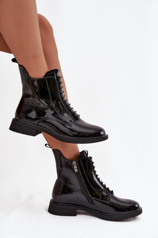 D&A MR52-108 schwarze Lackstiefeletten aus Kunstleder für Damen