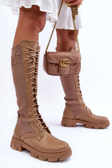 Stiefel mit breiten Absätzen mit sockenartiger Innensohle Beige Itona 2