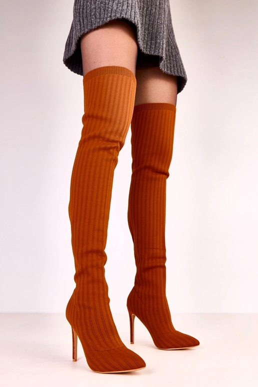 Braune kniehohe Stiefel aus Stoff Kenpis