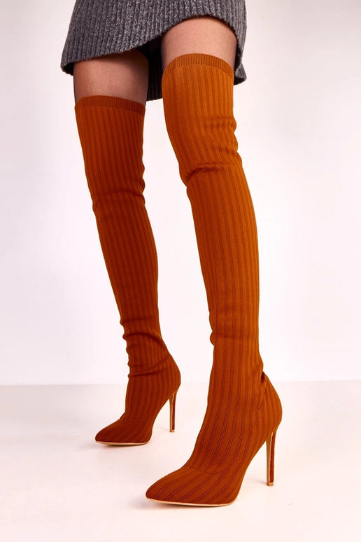 Braune kniehohe Stiefel aus Stoff Kenpis