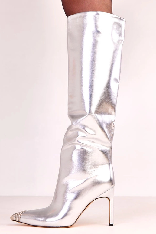 Silberne elegante kniehohe Stiefel...