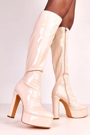 Beige Lack-High-Heel-Stiefel Ronnie 2