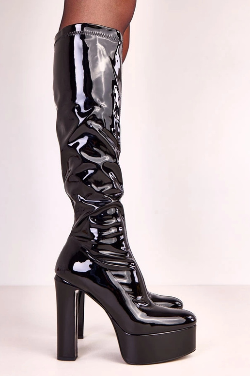 Schwarze Lack-High-Heel-Stiefel Ronnie