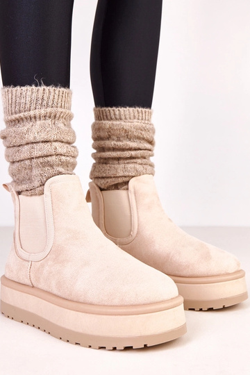 Beige niedrige Schnee-Stiefel mit elastischem Einsatz