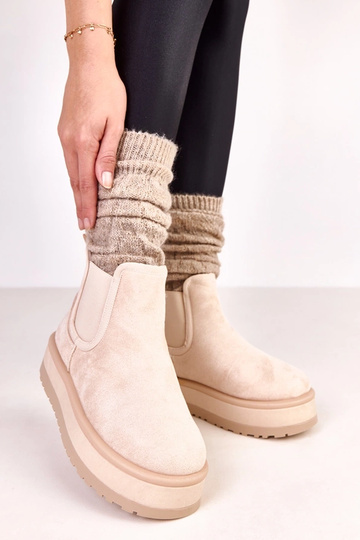 Beige niedrige Schnee-Stiefel mit elastischem Einsatz 2