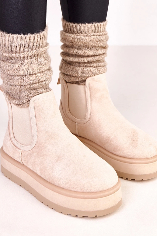 Beige niedrige Schnee-Stiefel mit...