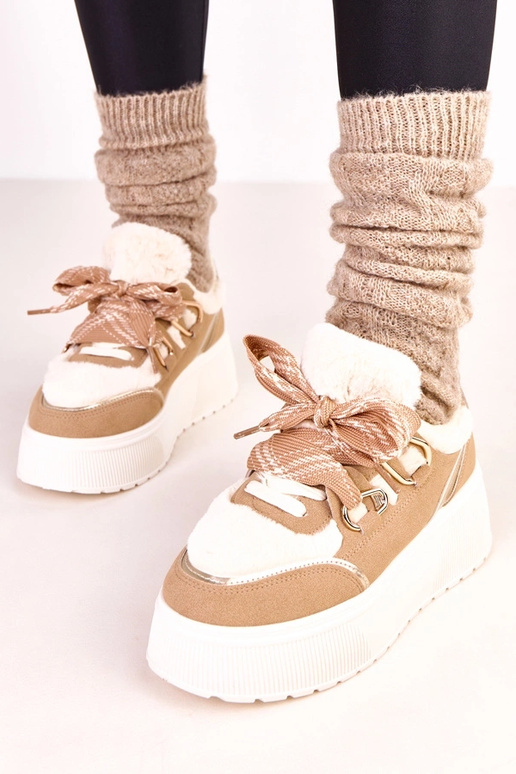 Beżowe sneakersy ocieplane na... Beżowe sneakersy ocieplane na...