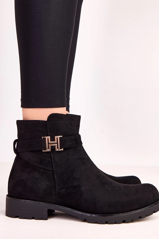 Czarne botki damskie ze złotą ozdobą... Czarne botki damskie ze złotą ozdobą...