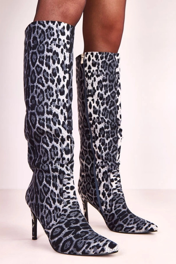 Czarne panterkowe kozaki na...