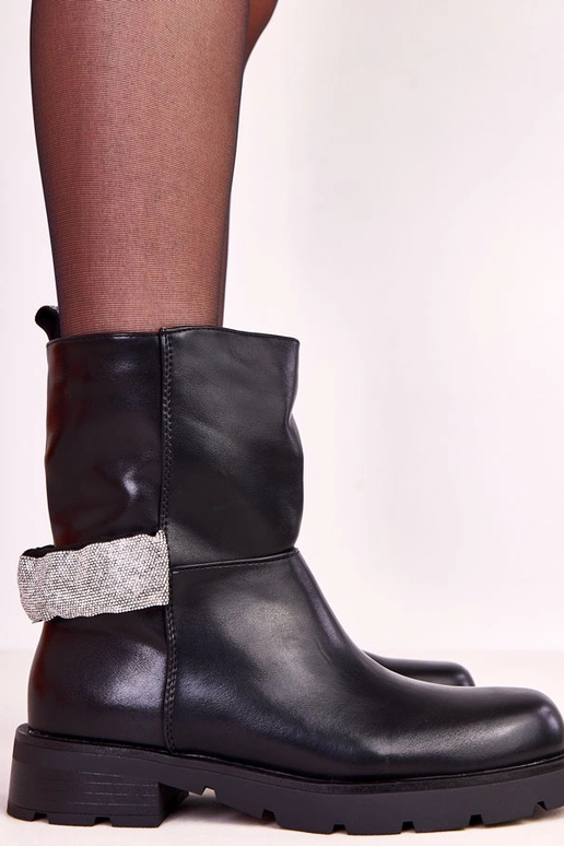 Czarne botki damskie z cyrkoniową... Czarne botki damskie z cyrkoniową...