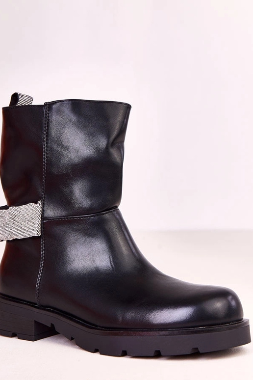 Czarne botki damskie z cyrkoniową... Czarne botki damskie z cyrkoniową...