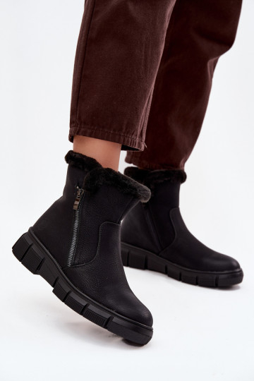 Damen Plattform Schnee Stiefel mit Fell in schwarzer Farbe Briselle 2
