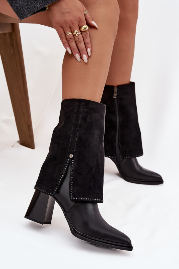 Damen Leder Stiefeletten mit besticktem Schaft gefüttert Tai turiciejka K7206-01 in schwarzer Farbe