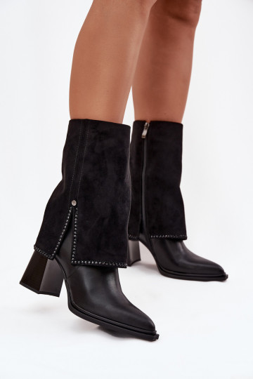 Damen Leder Stiefeletten mit besticktem Schaft gefüttert Tai turiciejka K7206-01 in schwarzer Farbe 2