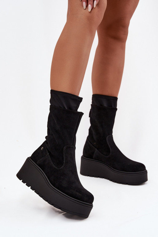 Feminin Haut INildlederschuhe mit einer Plattform Es mussciejka A7161-20 schZuarze Farbe Feminin Haut INildlederschuhe mit einer Plattform Es mussciejka A7161-20 schZuarze Farbe