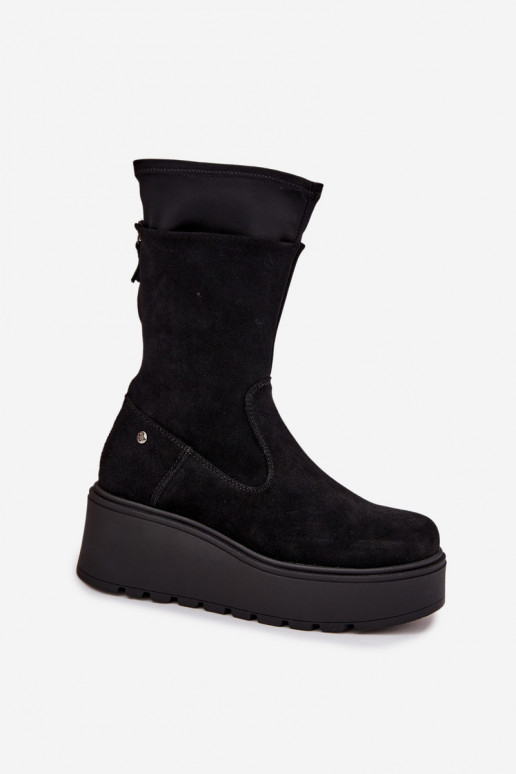 Feminin Haut INildlederschuhe mit einer Plattform Es mussciejka A7161-20 schZuarze Farbe Feminin Haut INildlederschuhe mit einer Plattform Es mussciejka A7161-20 schZuarze Farbe