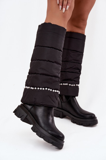 Warme Overknees mit Perlen in schwarzer Farbe Irvette 2