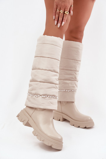 Warme Overknees mit Perlen in elfenbeinfarbiger Farbe Irvette 2