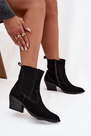 Wildleder Cowboy-Stil Damen Stiefel mit Absatz gefüttert in schwarzer Farbe Dylira