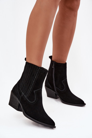 Wildleder Cowboy-Stil Damen Stiefel mit Absatz gefüttert in schwarzer Farbe Dylira 2