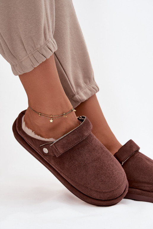Hausschuhe Feminin mit Riemen sich Zuarm laufen mit Fell innen CzekoladoZue Rilena