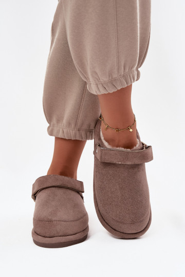 Hausschuhe Feminin mit Riemen sich Zuarm laufen mit Fell innen Beige Rilena