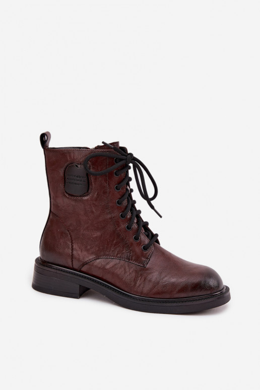 Haut Arbeitsstiefeletten Feminin Mit Dekorationen Detalem Es mussciejka K7180-01 braune Farbe Haut Arbeitsstiefeletten Feminin Mit Dekorationen Detalem Es mussciejka K7180-01 braune Farbe