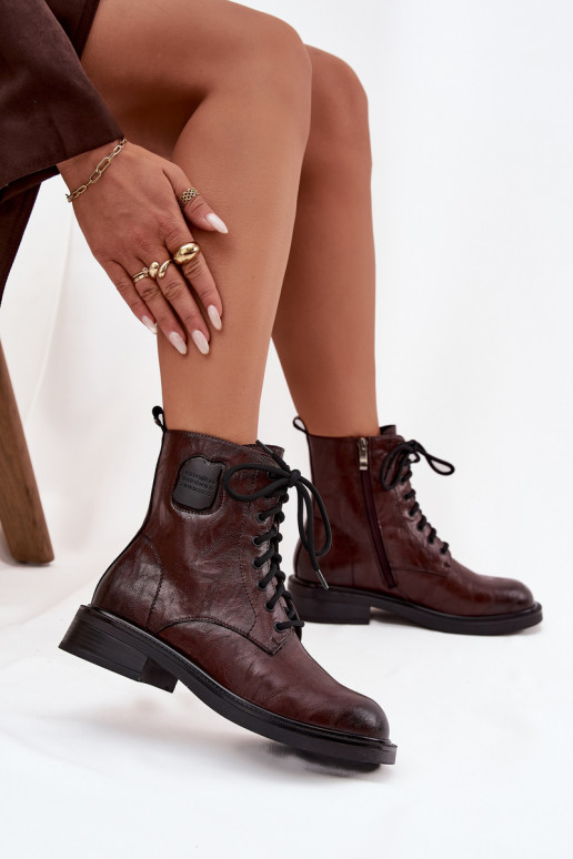 Haut Arbeitsstiefeletten Feminin Mit Dekorationen Detalem Es mussciejka K7180-01 braune Farbe Haut Arbeitsstiefeletten Feminin Mit Dekorationen Detalem Es mussciejka K7180-01 braune Farbe