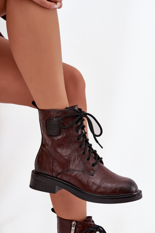 Haut Arbeitsstiefeletten Feminin Mit Dekorationen Detalem Es mussciejka K7180-01 braune Farbe Haut Arbeitsstiefeletten Feminin Mit Dekorationen Detalem Es mussciejka K7180-01 braune Farbe