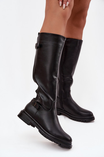 sich Zuarm laufen Damenstiefel mit breiten Absätzen mit Schnallen schZuarze Farbe Sorelle