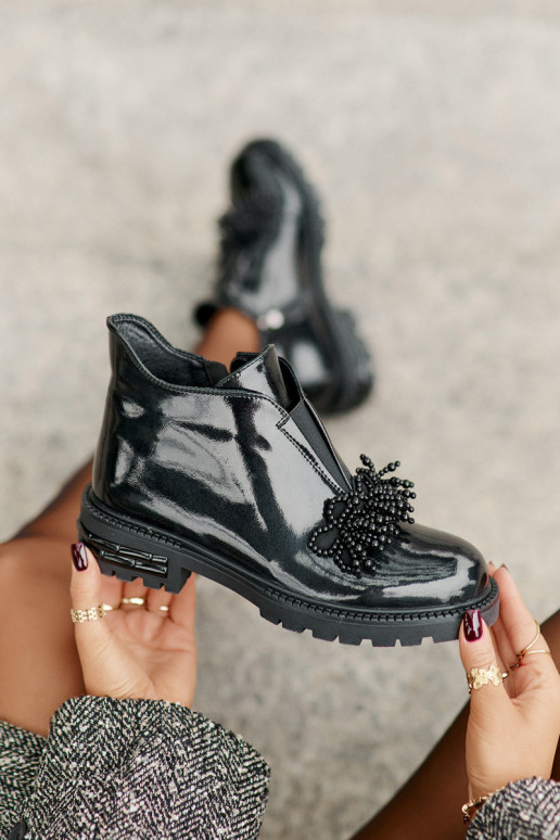 Haut mit Lackeffekt Stiefel mit Ornamenten sich Zuarm laufen D&A LZ42-036 schZuarze Farbe Haut mit Lackeffekt Stiefel mit Ornamenten sich Zuarm laufen D&A LZ42-036 schZuarze Farbe