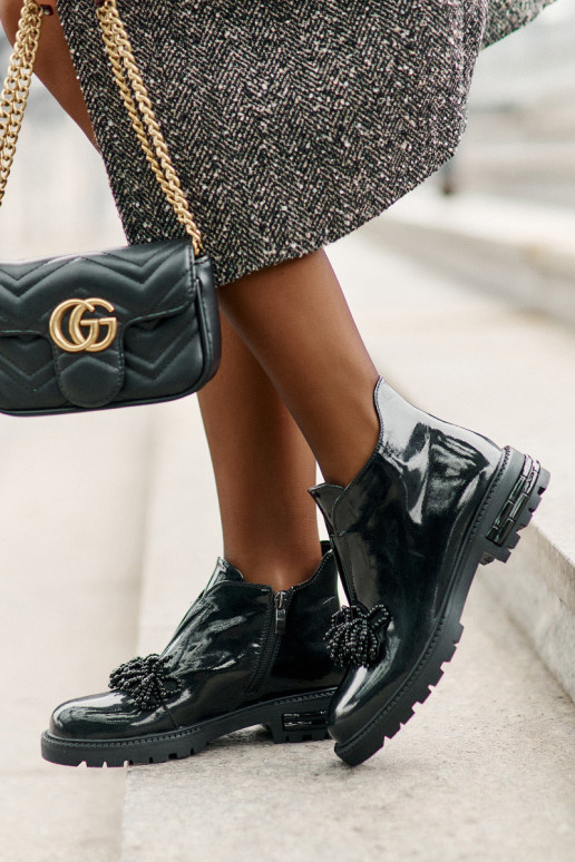 Haut mit Lackeffekt Stiefel mit Ornamenten sich Zuarm laufen D&A LZ42-036 schZuarze Farbe Haut mit Lackeffekt Stiefel mit Ornamenten sich Zuarm laufen D&A LZ42-036 schZuarze Farbe