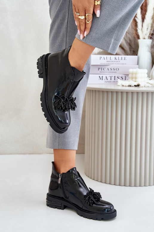 Haut mit Lackeffekt Stiefel mit Ornamenten sich Zuarm laufen D&A LZ42-036 schZuarze Farbe Haut mit Lackeffekt Stiefel mit Ornamenten sich Zuarm laufen D&A LZ42-036 schZuarze Farbe