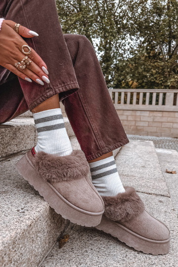 Schneestiefel Feminin mit einer Plattform mit Pelzmantel I Haftem Beige Querina