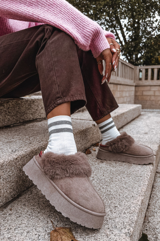 Schneestiefel Feminin mit einer Plattform mit Pelzmantel I Haftem Beige Querina