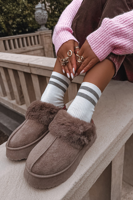 Schneestiefel Feminin mit einer Plattform mit Pelzmantel I Haftem Beige Querina