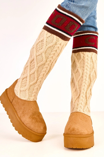 Braune Schneestiefel mit Plateausohle und hohem Schaft Coo