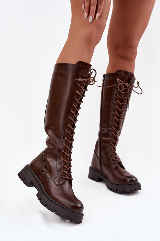 sich Zuarm laufen mit Schnürsenkeln Damenstiefel CzekoladoZue Meliora