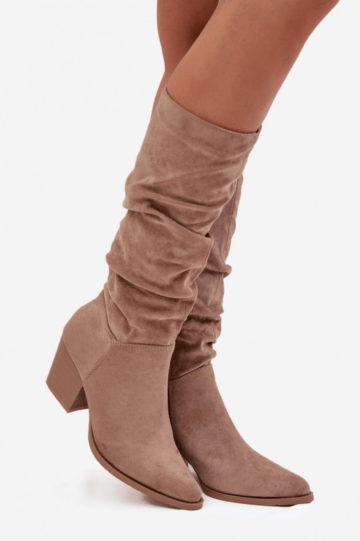 Damenstiefel Mit gekräuseltem Oberteil mit Absätzen sich Zuarm laufen Beige Paelina Damenstiefel Mit gekräuseltem Oberteil mit Absätzen sich Zuarm laufen Beige Paelina