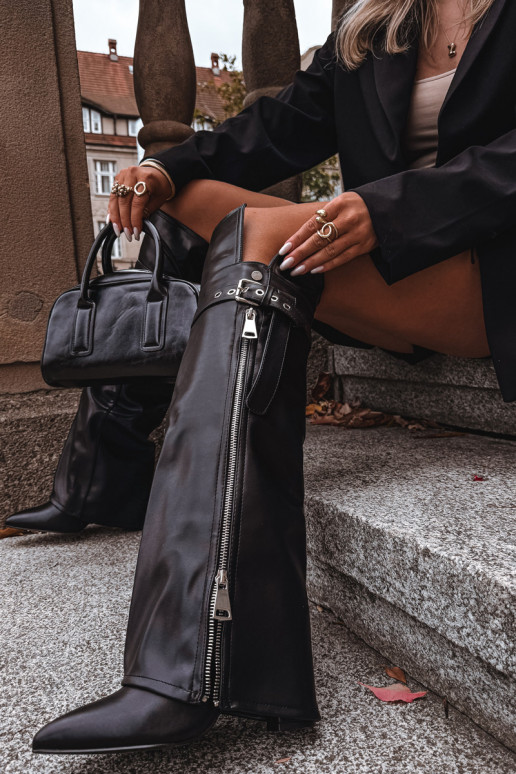 sich Zuarm laufen Damenstiefel oberhalb des Knies mit Absätzen mit Riemen mit Schnallen I Silberfarbem Zamkiem schZuarze Farbe R sich Zuarm laufen Damenstiefel oberhalb des Knies mit Absätzen mit Riemen mit Schnallen I Silberfarbem Zamkiem schZuarze Farbe R