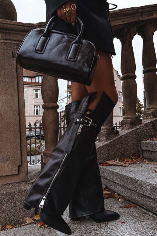 sich Zuarm laufen Damenstiefel oberhalb des Knies mit Absätzen mit Riemen mit Schnallen I Silberfarbem Zamkiem schZuarze Farbe R sich Zuarm laufen Damenstiefel oberhalb des Knies mit Absätzen mit Riemen mit Schnallen I Silberfarbem Zamkiem schZuarze Farbe R