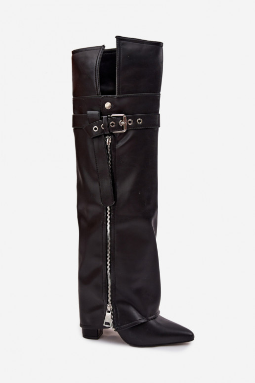 sich Zuarm laufen Damenstiefel oberhalb des Knies mit Absätzen mit Riemen mit Schnallen I Silberfarbem Zamkiem schZuarze Farbe R sich Zuarm laufen Damenstiefel oberhalb des Knies mit Absätzen mit Riemen mit Schnallen I Silberfarbem Zamkiem schZuarze Farbe R