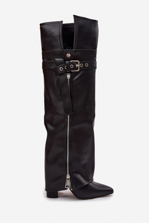 sich Zuarm laufen Damenstiefel oberhalb des Knies mit Absätzen mit Riemen mit Schnallen I Silberfarbem Zamkiem schZuarze Farbe R sich Zuarm laufen Damenstiefel oberhalb des Knies mit Absätzen mit Riemen mit Schnallen I Silberfarbem Zamkiem schZuarze Farbe R